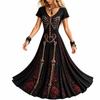 Abito lungo da donna per Halloween con stampa 3D, scollo a V e gonna svasata, per feste