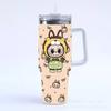 Cartoon pattern Labubu 40oz car cup 304 stainless steel thermos cup Labubu car straw Bingba cup