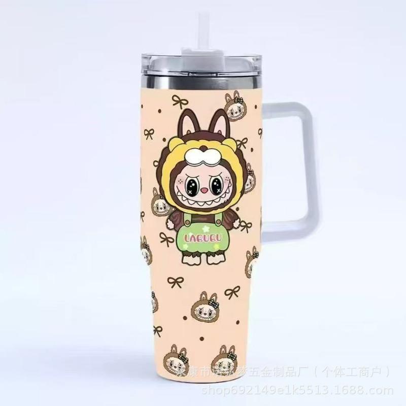Cartoon pattern Labubu 40oz car cup 304 stainless steel thermos cup Labubu car straw Bingba cup
