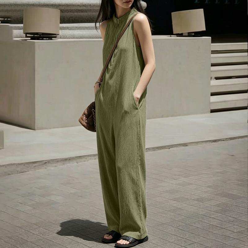 ZANZEA Women Elegant Casual Round Neck Loose Sleeveless Long Jumpsuits