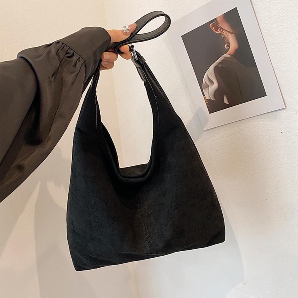 (Black) Casual Large Capacity Suede Bag