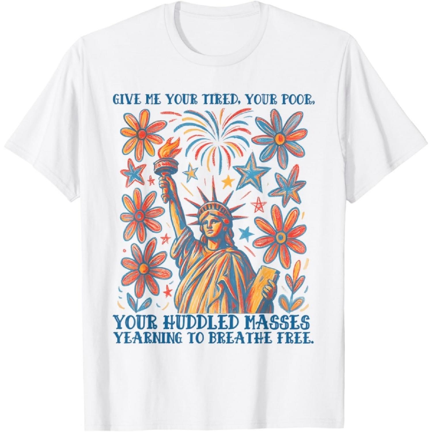 

Give Me Your Tired Your Poor Statue of Liberty Poem USA T-Shirt XXXXXL білий