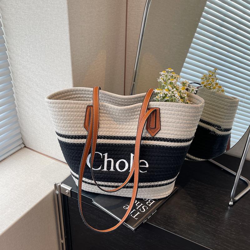 High-quality Cotton Rope Bag, Large-capacity Tote Bag, Bucket Bag, Shoulder Women's Bag, Beach Bag, Straw Bag.
