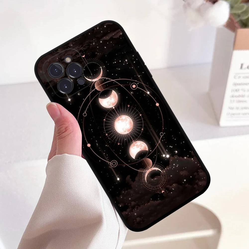 Sonne Mond Wolken Astrologisches Quadrat Mattes Silikon Case Für Iphone17 Air 16 15 14 13 12 11 Pro Max Plus Mattes Basic Abdeckung Case