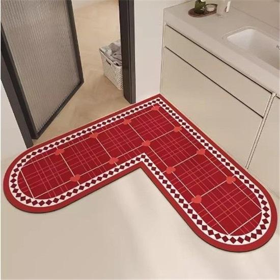 

L Shape Diatom Mud Absorbent Bath Mat Non Slip Floor Mat For Bathroom Entrance Heart Design Festive Doormat 60*60cm