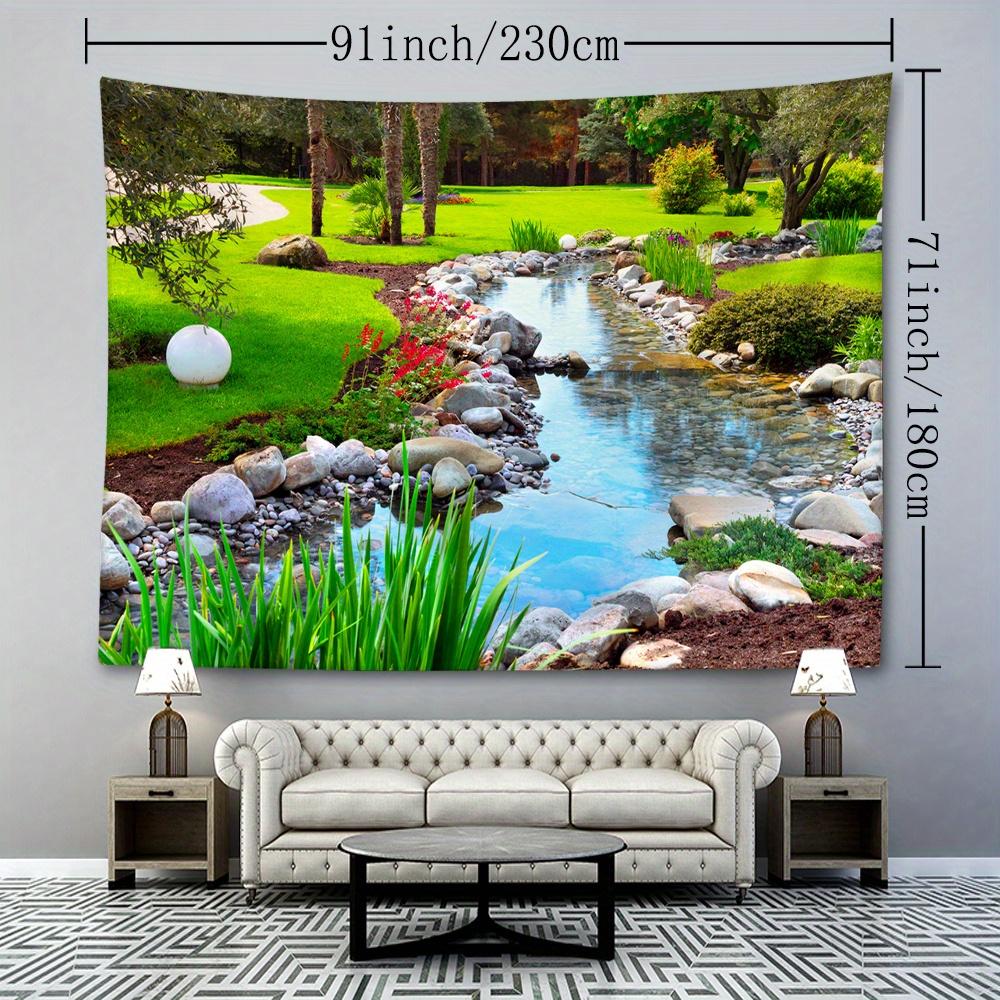 Spring River Stream Tapestry Wall Hanging - Natural Style Animal Theme Room Decor for Living Room, Bedroom - Polyester Graphic Woven Tapestry, Portrai