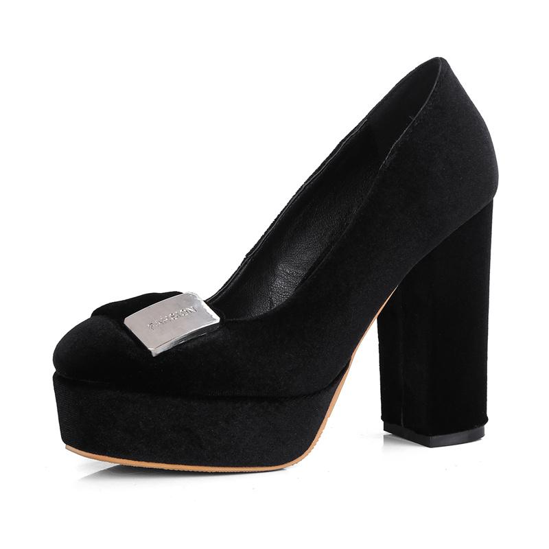 Spring Velvet Platform High Heels Pumps Shoes Woman Fashion Sexy Blue Red Women's Heeled Round Toe Office Party Wedding Shoes