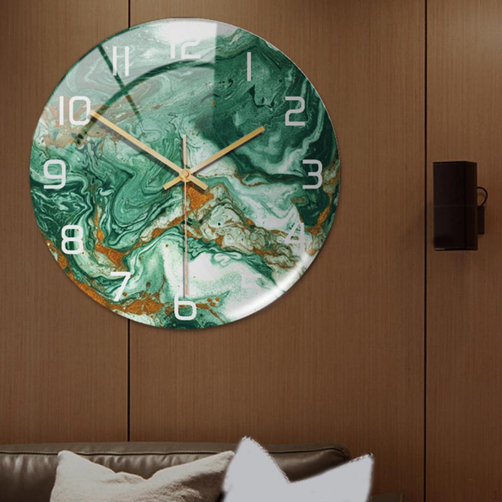 Non Ticking Battery Operated Round Wall Clock 12 Inches Modern Decorative Clock, Marbling