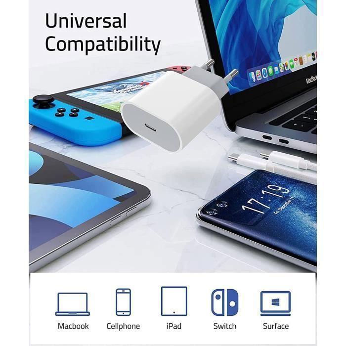 Chargeur Rapide 25W - E.F.CONNECTION - USB-C - Câble 1M - Compatible Google Pixel 6 à 9 Pro