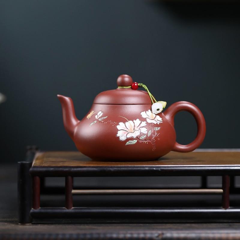 

160ml Chinese Yixing Purple Clay Teapot Handmade Flower Pattern Tea Pot Raw Ore Dahongpao Kettle Tradition Tea Set Zisha Teaware