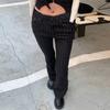 2000s Clothes Y2k Low Rise Boot Cut Jeans Woman Casual Black Striped Denim Trousers Streetwear Flare Pants