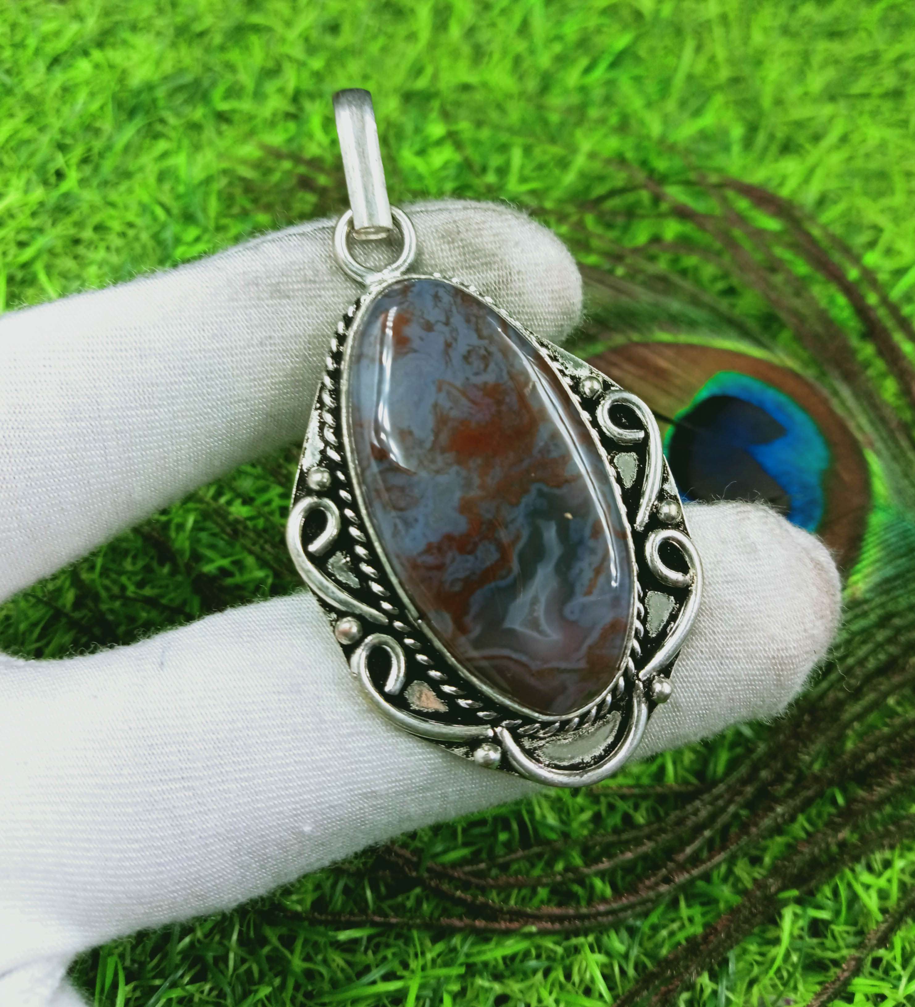 

Подвеска из мохового агата 925 пробы с серебряным покрытием DEP-227