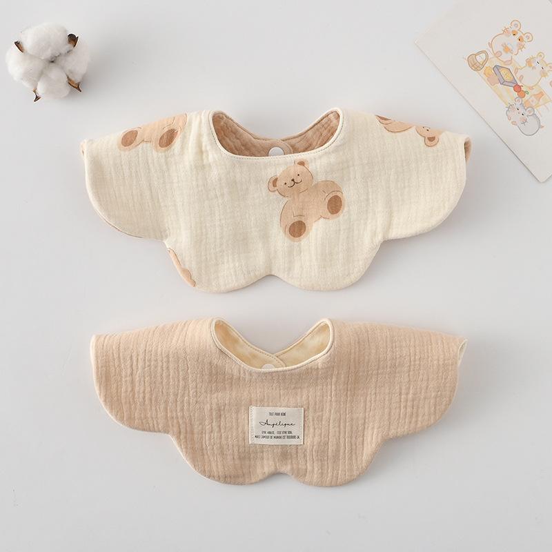 Korean-Style A-Class 100% Cotton 360° Rotatable Baby Bibs. 2-in-1 Wave Flower Design, Absorbent & Breathable. Safe for Infants