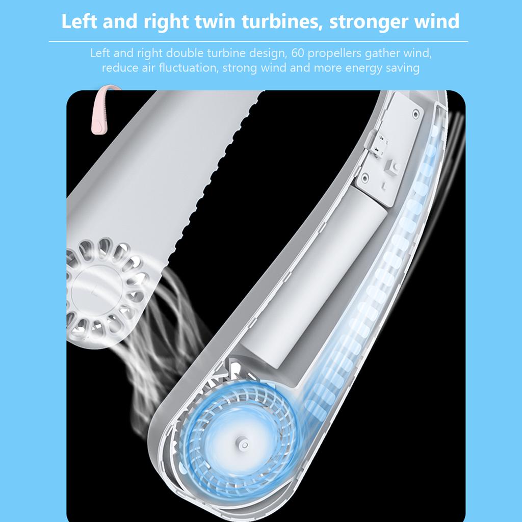 Portable Neck Fan Hand USB Fan Rechargeable Neck Fan Leafless 3 Speeds for Office Travel Outdoor Camping