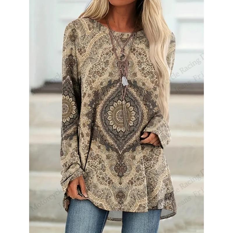 Vintage Animals Wolf 3D Print Long Sleeve T-Shirts Women's Fashion Oversized T Shirt Female Tees Tops Long Tunics Falls Ethnic