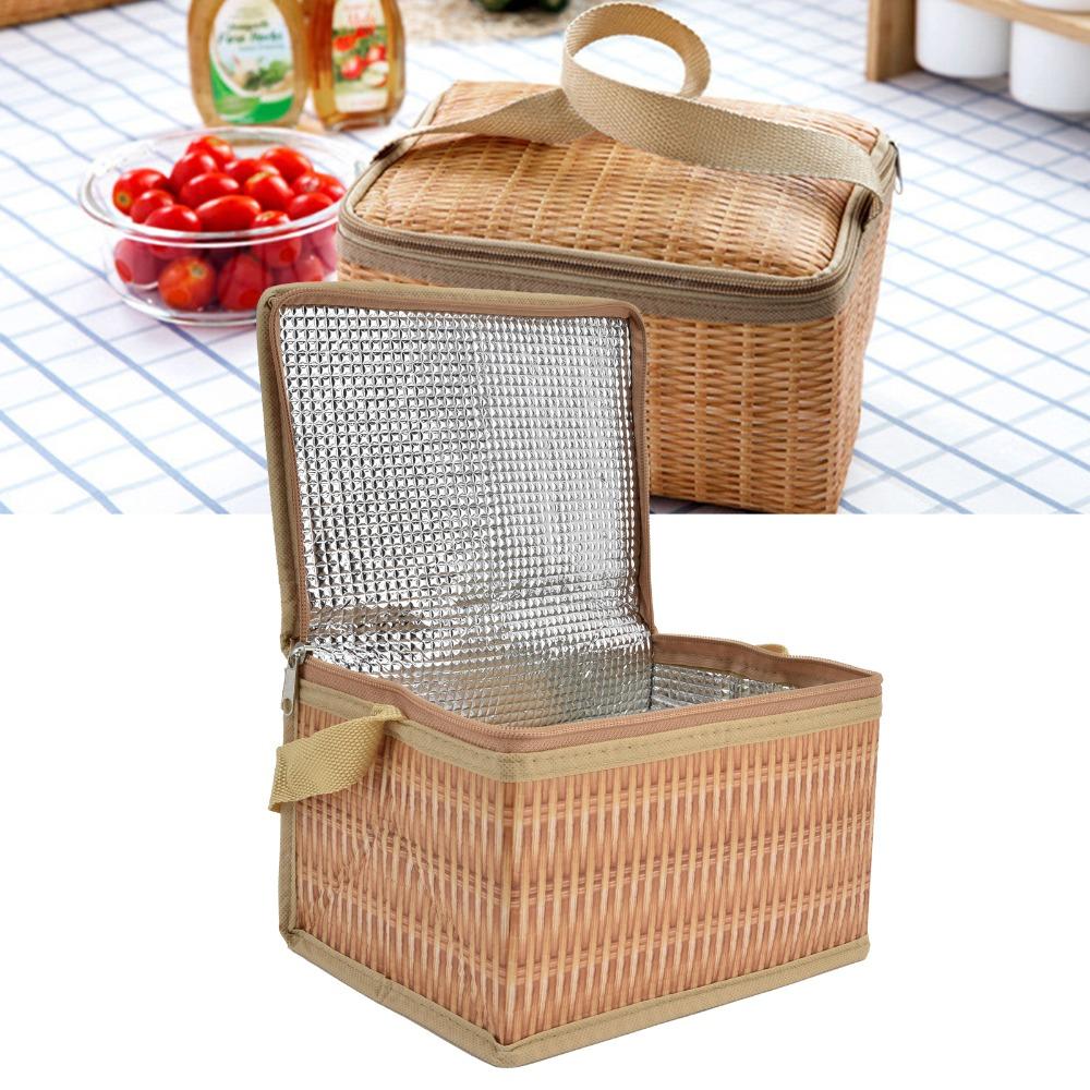Wicker Pattern Insulated Lunch Bag 22x15.5x13.7cm large capacity Wicker Pattern Lunch Tote Reusable Lunch Box Bag Picnic