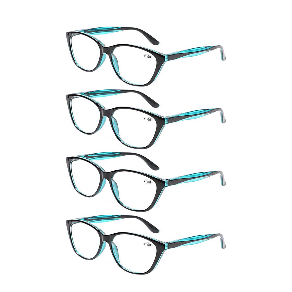 

Turezing 4 пары очков для чтения для мужчин и женщин, HD оптические очки для чтения, модные очки с пружинными петлями «кошачий глаз», декоративные очки 0~600 +6.0