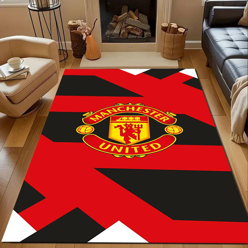 Manchester United Logo Rug Design Patterned carpet, non slip mat suitable for living room and bedroom sofas