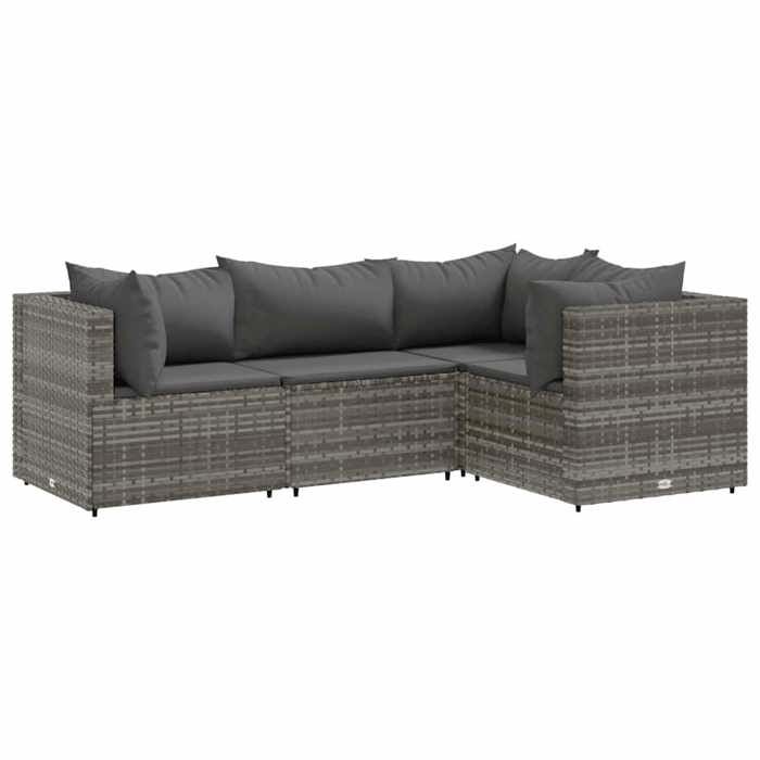 VidaXL Garden Lounge Set 4 Pcs with Cushions Grey Wicker, Outdoor Sofa Set, Garden Corner Sofa, 3308074