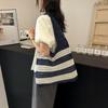 Color Block Knitted Tote Bag for Women Casual Striped Crochet Shoulder Bag Lightweight Large Capacity Beach Bag