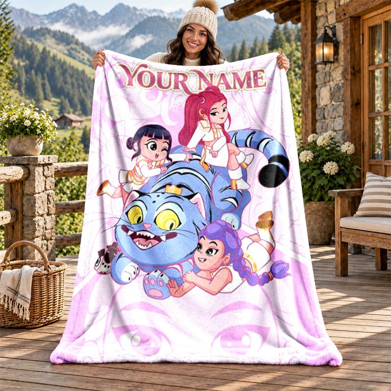 Kpop Demon Hunters Custom Name Flannel Blanket Personalized Soft Warm Plush Throw Blanket Customized Gift for Family Friends