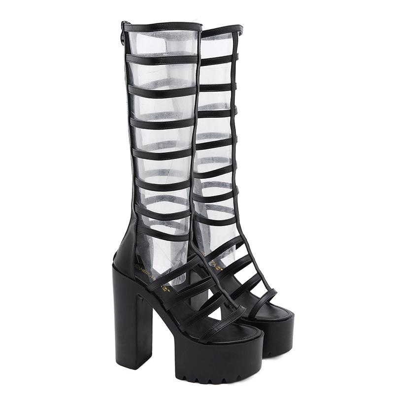 Fashion 14.5CM Brand Woman Heels Sandals For Wedges Shoes Roman Cool Fashion Punk Gothic Sandals Gladiator Platform With Zipper