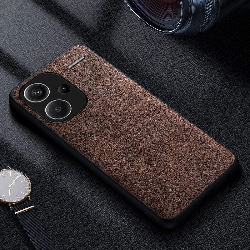 Xiaomi Redmi Note 13 Pro Plus 5G 4G için Premium Lüks Deri Telefon Kılıfı İş Tarzı Düz Renk kapak funda