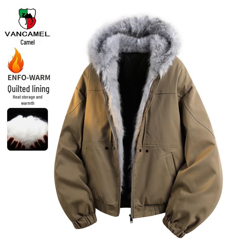 

VANCAMEL Men s Winter Fur Collar Retro Workwear Padded Jacket M