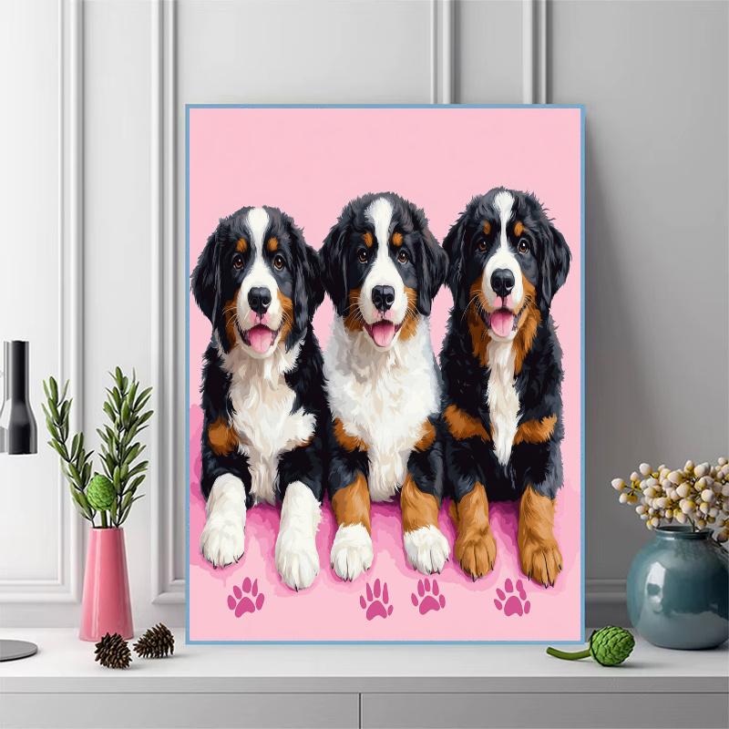 Pink Bernese Mountain Dog Pattern 3pcs 100% Round Full Drill 5D DIY Diamond Painting Embroidery Cross Stitch Rhinestone Décor
