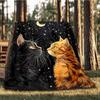 1pc Cat Night Sky Print Outdoor Flannel Blanket , Machine Washable Perfect Gift for Birthday , Holiday Travel Accessory , Durable Material