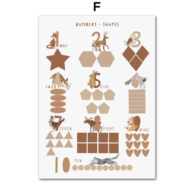 Animal Toddler Education Rainbow Deer Fox Bear Number ABC Poster Prints Canvas Art Wall Decoration Home Paintings Baby Kids Room