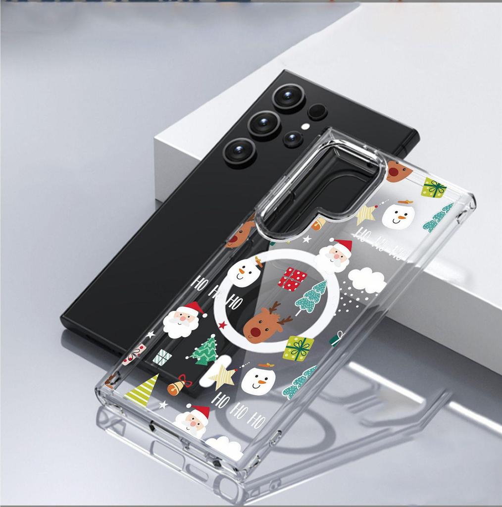 Snowman Reindeer Head Magnetic Transparent Case for iPhone 15/16/17 Pro Max - Full Coverage Protection