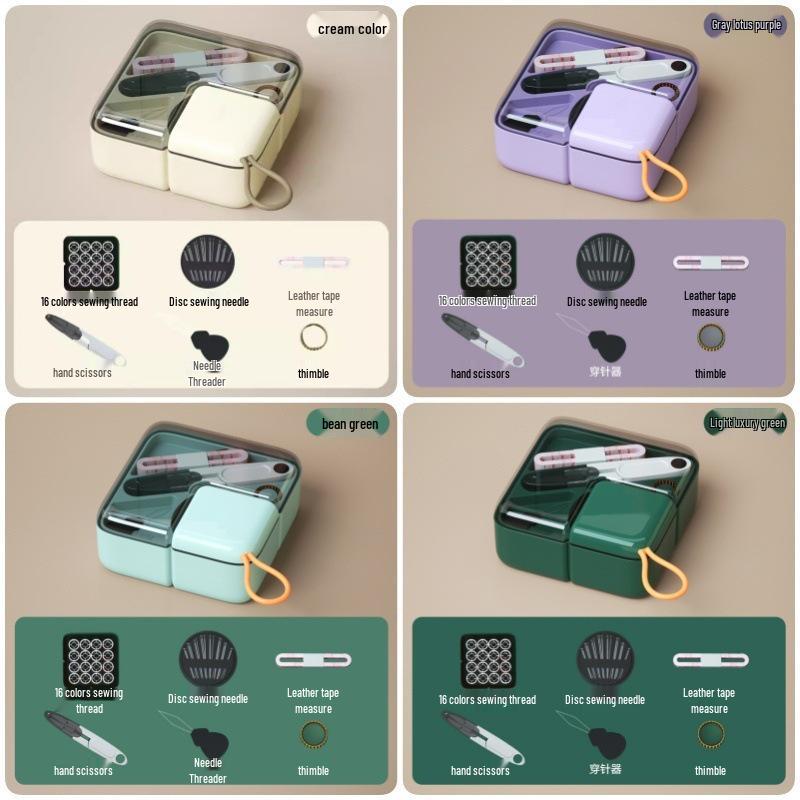 Elegant Portable Sewing Box with Needles, Threads, and Storage