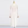 Hollow Out Mesh Maxi Dress High Collar Slim Fit Long Sleeve Robe High Waist Pleated Party Dresses New Lady Fashion Clothing