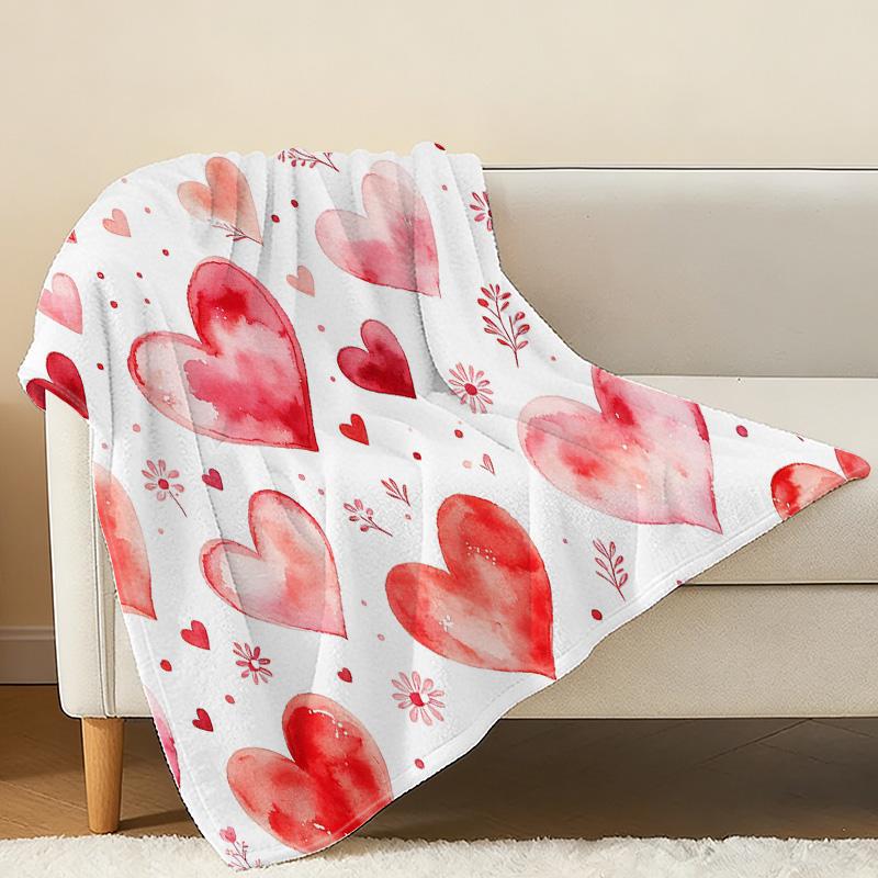 Printed Flannel Fleece Blanket | Heart Collection, Soft Warm Cozy Blanket for Home Dorm, Ideal Valentine’s Day Gift