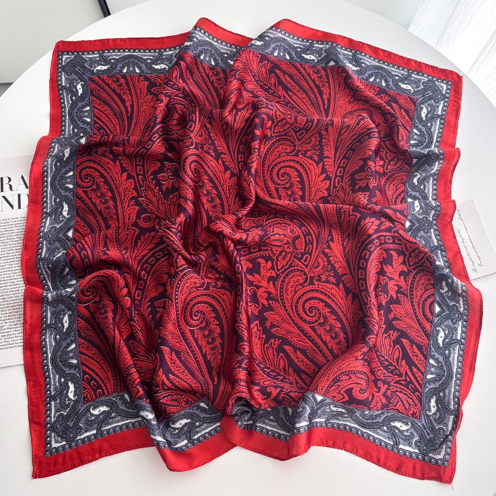 New Fashion 70X70Cm Women'S Scarf Silk Paisley Print Scarf Square Shawl Decorative Headband Neck Luxury Design Bandana