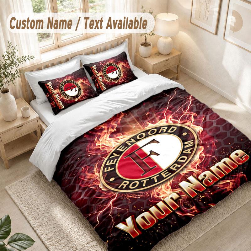 Custom Name Bedding Set 3 PiecesFeyenoord Print Duvet Cover + 2 Pillowcases Soft Bed Decor