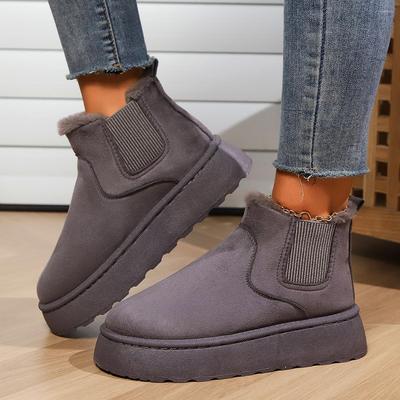 Inverno feminino curto de pelúcia quente botas de neve sapatos casuais nova camurça pele chelsea tornozelo botas apartamentos plataforma senhoras sapatos botas