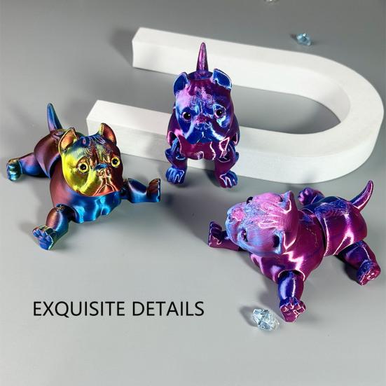 Figurka Buldoga Drukowana 3D Z Ruchomymi Stawami Figurka Psa Model Szczeniaka z Artykulacją Zabawka Fidget Dekoracja na Półkę Domową Biurową Ozdoba