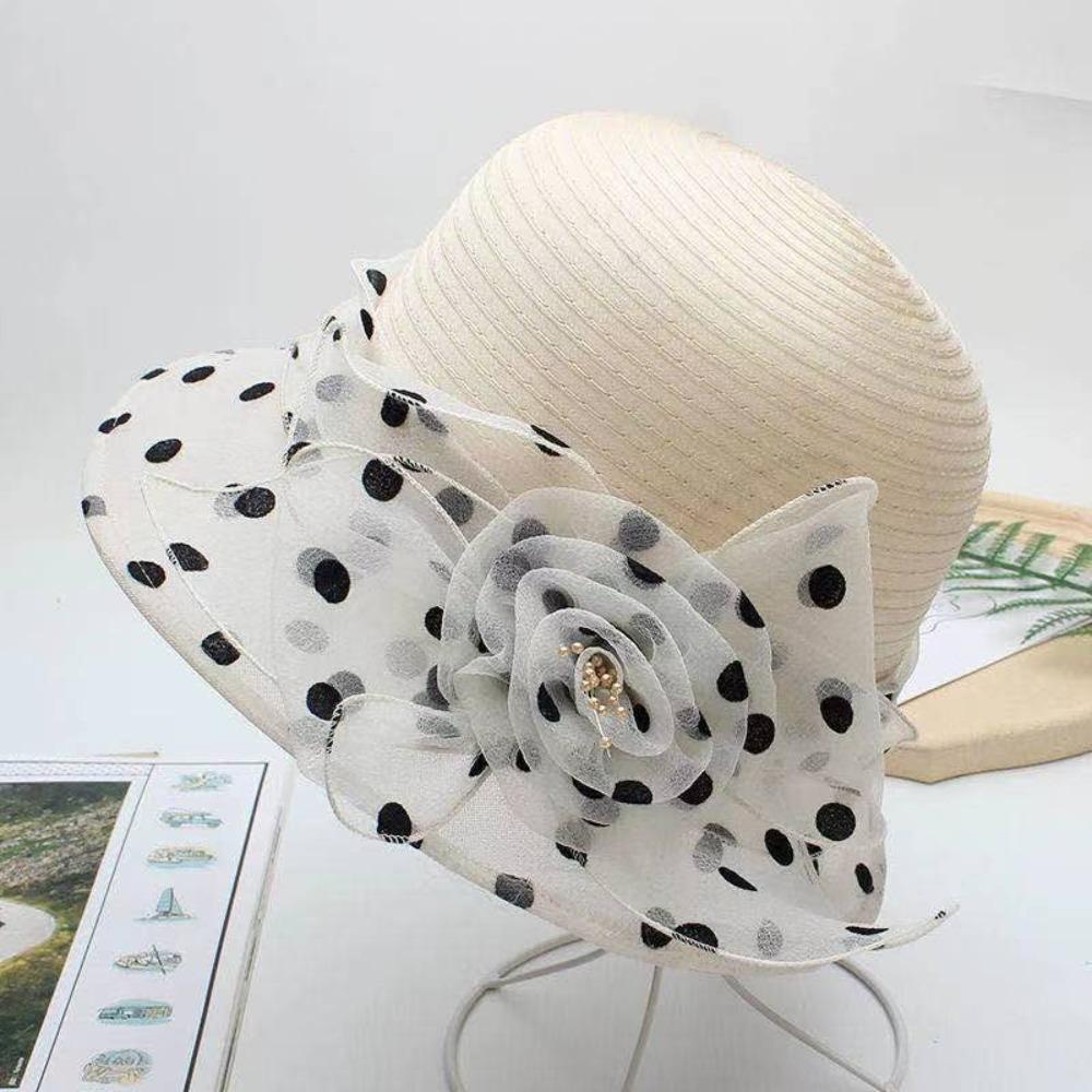 Summer Polka Dot Sun Hat Solid Color Sun Protection Basin Hat Organza Breathable Bowler Hat