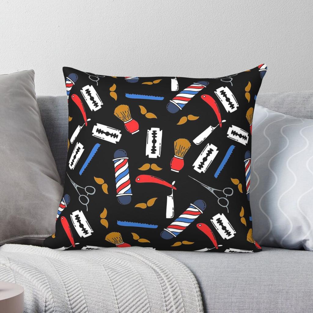 Barber Shop Tools Square Pillowcase Polyester Linen Velvet Pattern Zip Decorative Sofa Cushion Cover