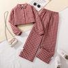 2025 Autumn Plaid Two-Piece: Long-Sleeve Top & Wide-Leg Pants for Big Girls