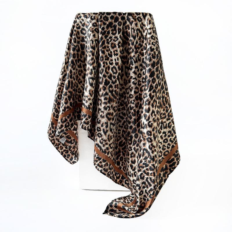 Leopard Print Silk Scarf 90 Artificial Silk Square Scarf Women's Satin Square Scarf Scarf Moslin Bag Headscarf
