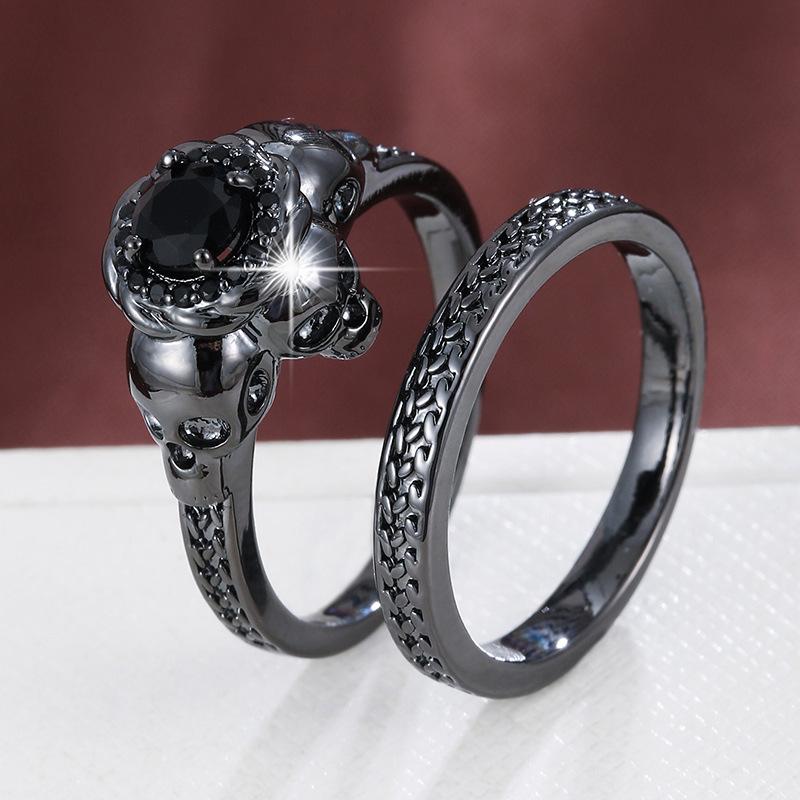Vintage Skull Couple Rings Set with Cubic Zirconia