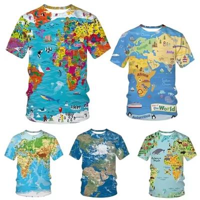 World Map Men's Fashion 3D Printed T-shirt Casual Fun Short Sleeve Novelty Men's Graphic T-shirt Tees Y2k Tops Mens Clothing