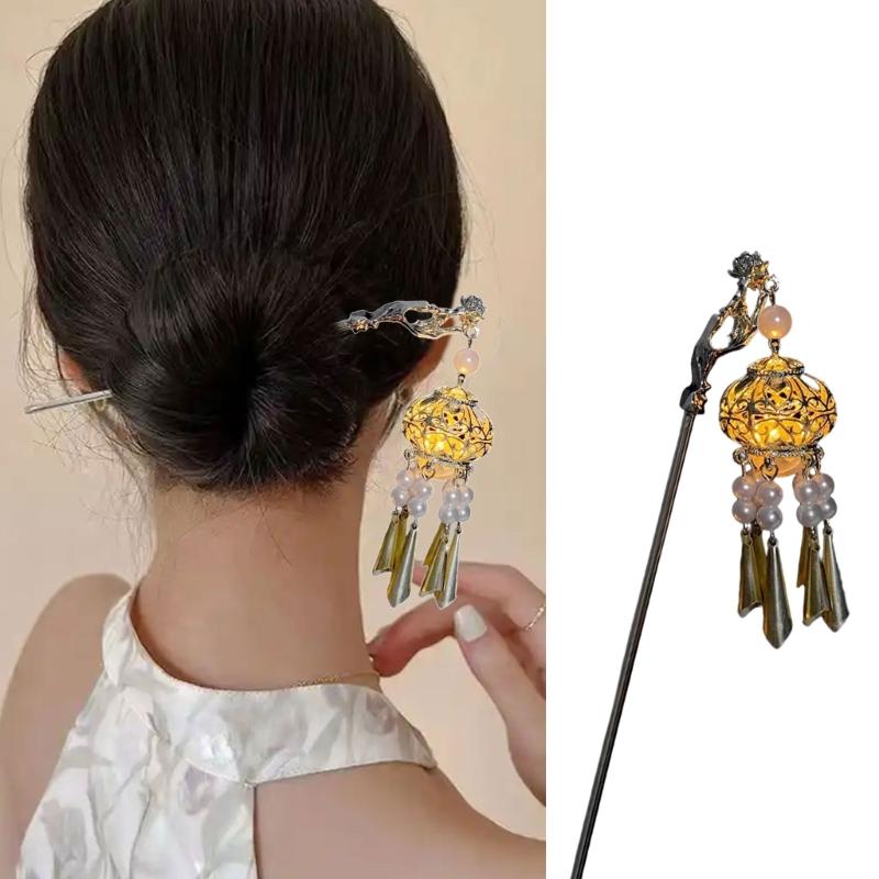 Elegant Hairpin With LED Light Ancient Chinese Style Hair Stick Styling Accessory For Women Traditional Hairstyles