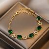 Luxury Green Rhinestone Crystal Bracelet Gold Color Link Chain Bracelets For Women Vintage Party Wedding Bridal Jewelry Gifts