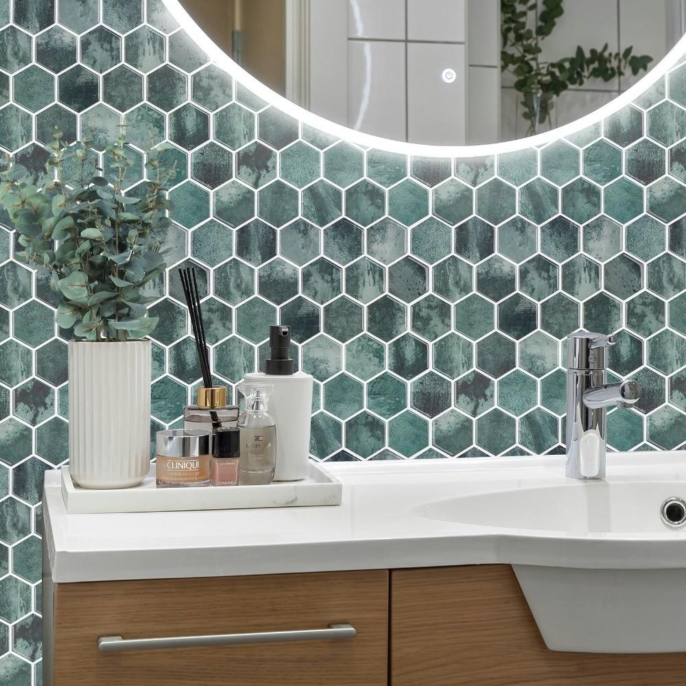 Abziehen und Aufkleben Rückwand Selbstklebend Wasserdichte Tapete Neue Sechseck 12*1 2 Zoll 3D Wandfliese für Küche Badezimmer