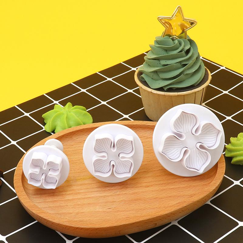 3Pcs/Set Plastic Hydrangea Fondant Cake Decorating Plunger Cutter Flower Blossom Mold Home Cake Tools