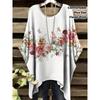 Camiseta Bohemia Elegante de Dos Tonos para Mujer de Verano - Estampado Floral de Corazón con Mariposa Cuello Redondo Blusa Casual Amantes del Boho 2025